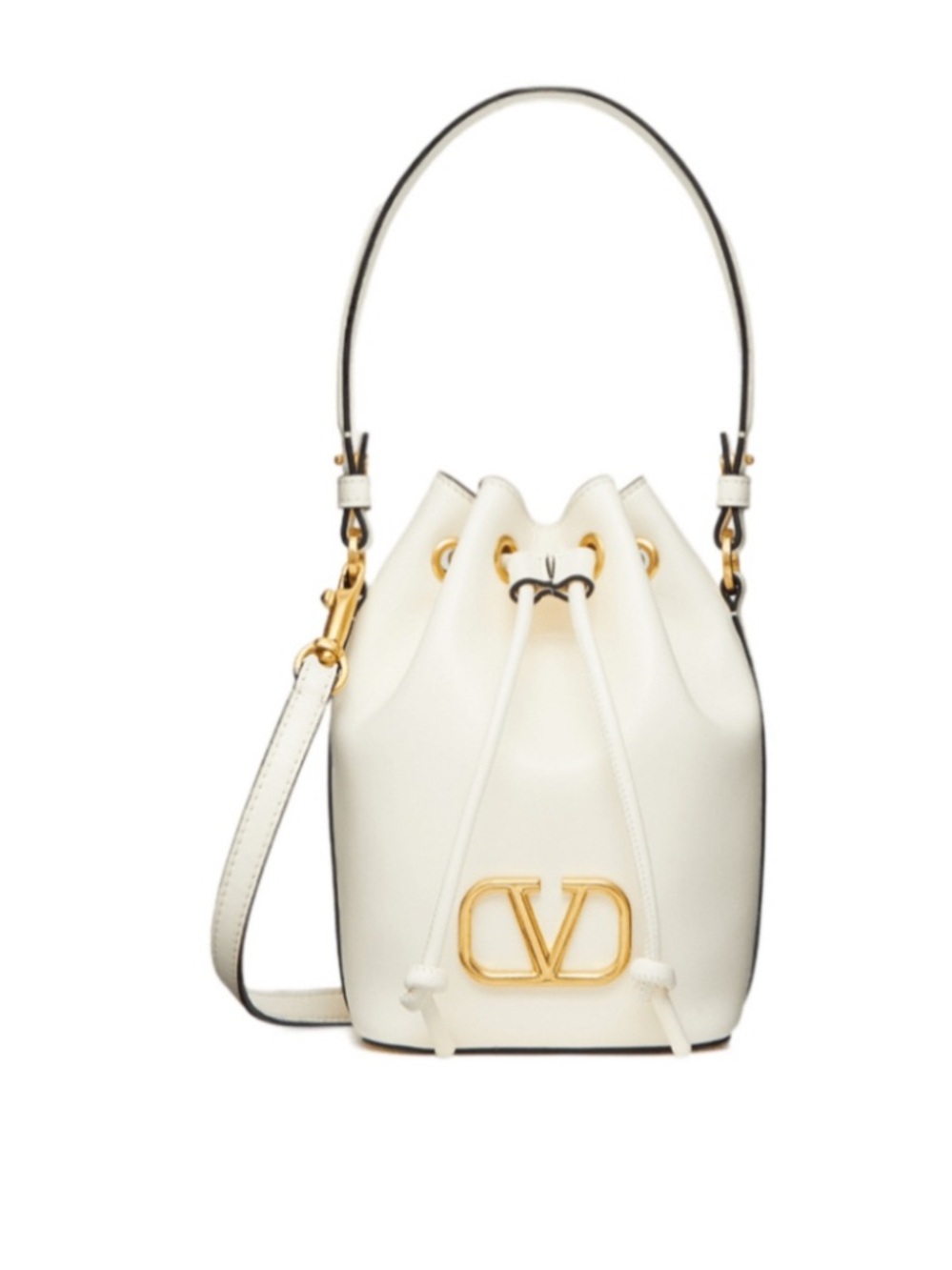 NWT & BOX Valentino Garavani Cream Leather VLogo Mini Drawstring Bag - Picture 2 of 15